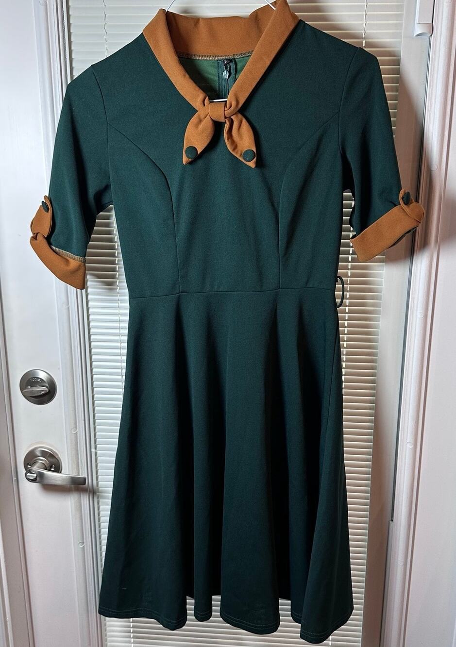 40s/50s Inspired Womens Small Sailor Neck Dress Rockabilly Swing Hunter Green